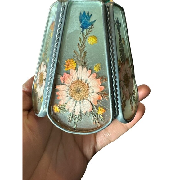 Pressed Flowers In Glass Tea Light Holder Vintage Votive Candle Boho Lot Of 3 - Picture 4 of 16